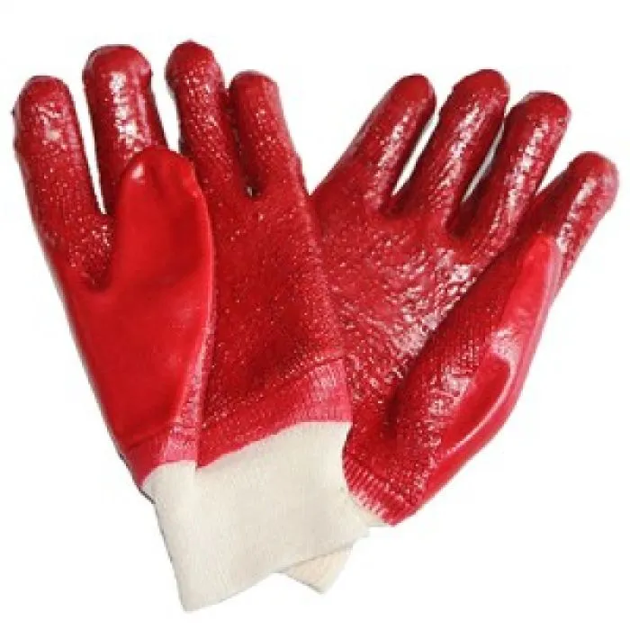 PVC Red Rough Palm Heavy Duty Glove Knit wrist
